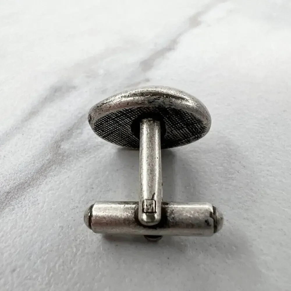 Vintage Silver Tone Wavy Oval Single Cufflink